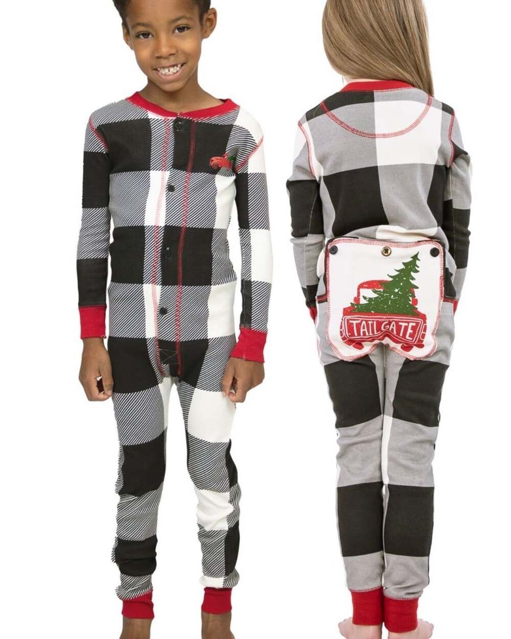 Lazy One Baby Black White Buffalo Plaid Tailgate Christmas Tree Flapjack PJ 6M